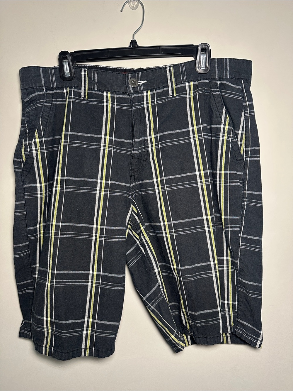 Tony Hawk Black Plaid Shorts with white and Yellow accents